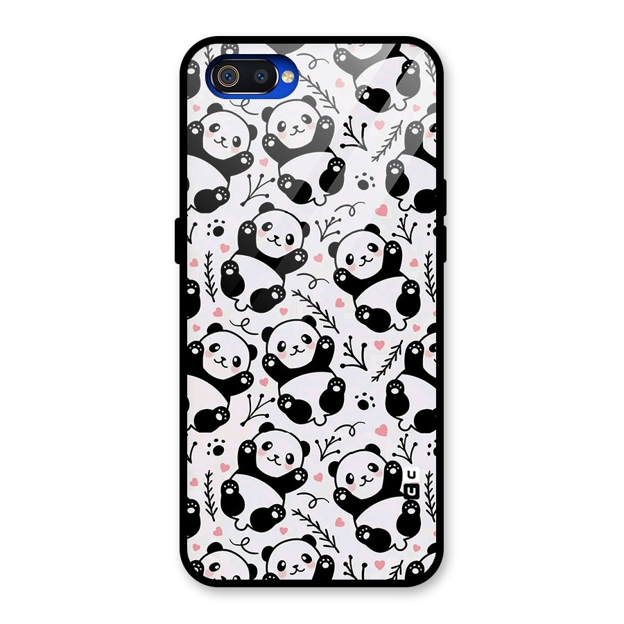 Cute Adorable Panda Pattern Glass Back Case for Realme C2