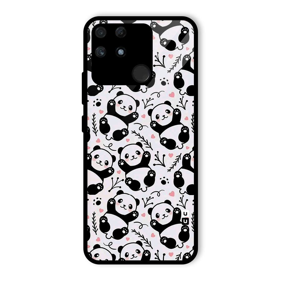 Cute Adorable Panda Pattern Glass Back Case for Realme Narzo 50A
