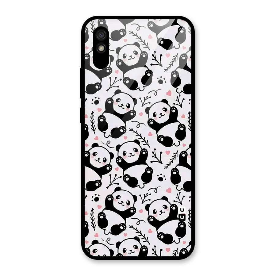 Cute Adorable Panda Pattern Glass Back Case for Redmi 9i