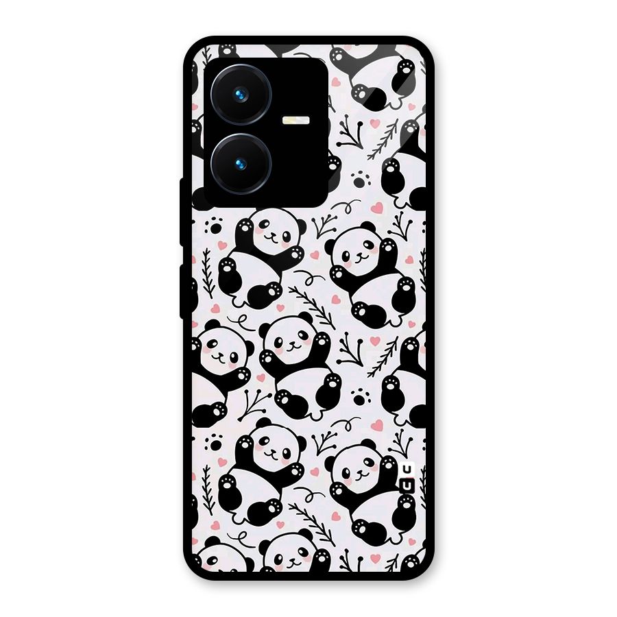 Cute Adorable Panda Pattern Glass Back Case for Vivo Y22