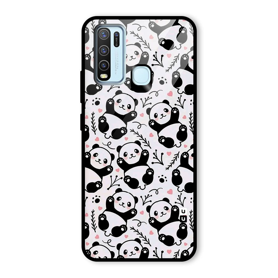 Cute Adorable Panda Pattern Glass Back Case for Vivo Y30