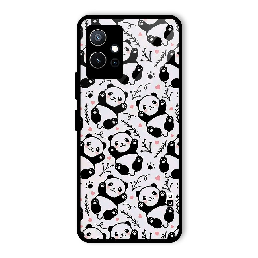 Cute Adorable Panda Pattern Glass Back Case for Vivo Y75 5G