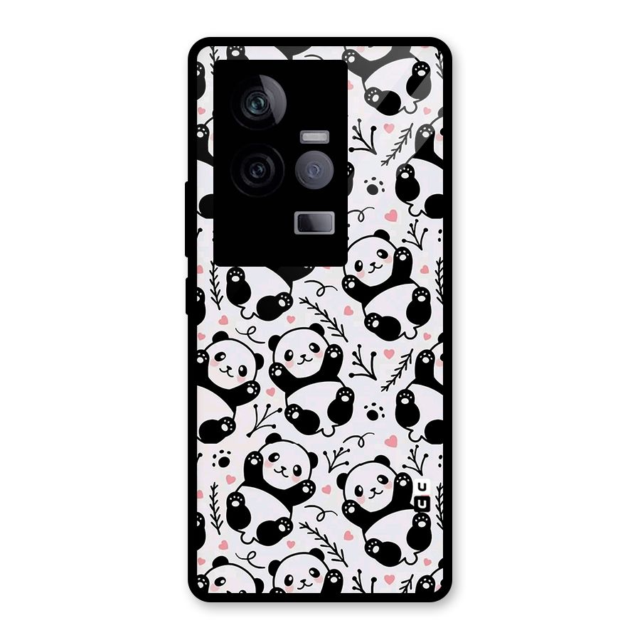 Cute Adorable Panda Pattern Glass Back Case for Vivo iQOO 11 5G