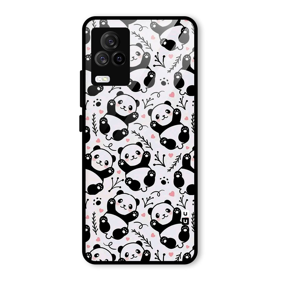 Cute Adorable Panda Pattern Glass Back Case for Vivo iQOO 7 Legend 5G