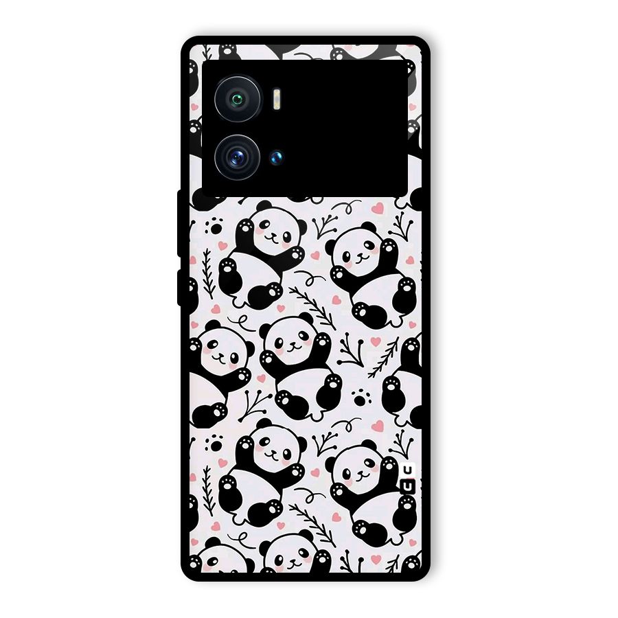 Cute Adorable Panda Pattern Glass Back Case for Vivo iQOO 9 Pro