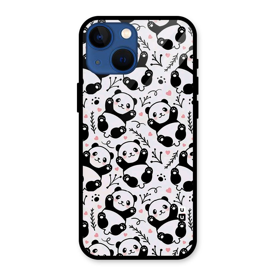 Cute Adorable Panda Pattern Glass Back Case for iPhone 13 Mini