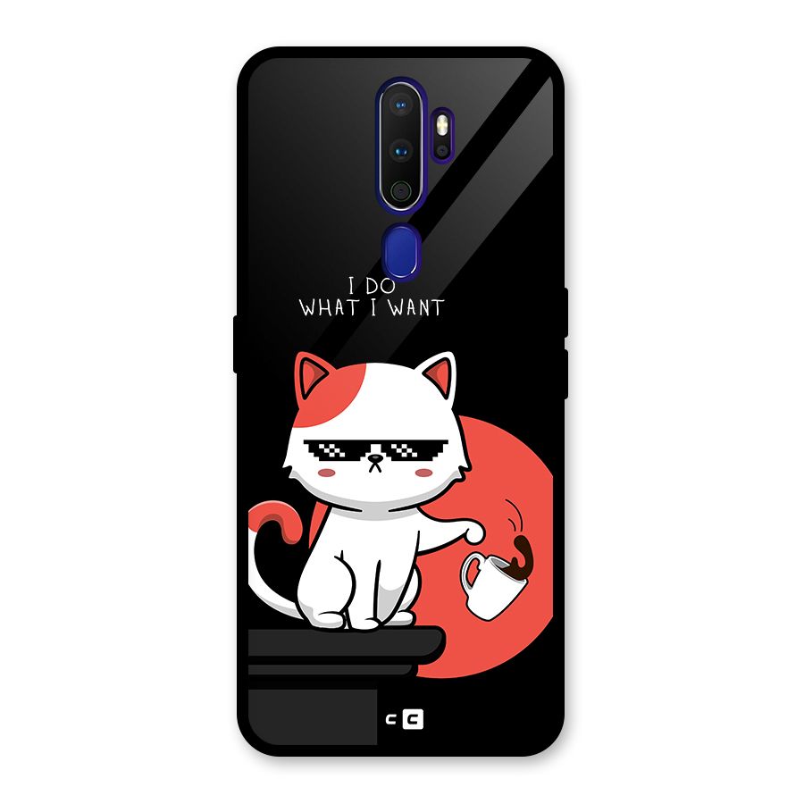 Cute Attitude Cat Glass Back Case for Oppo A9 (2020)