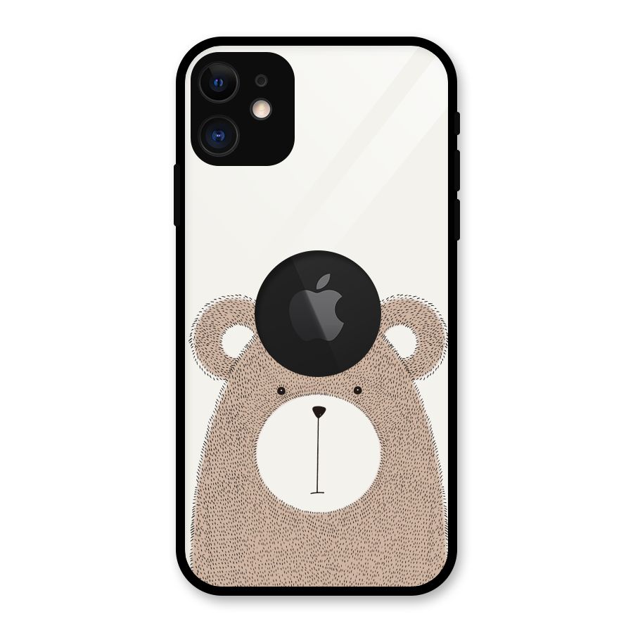 Cute Bear Glass Back Case for iPhone 11 Logo Cut