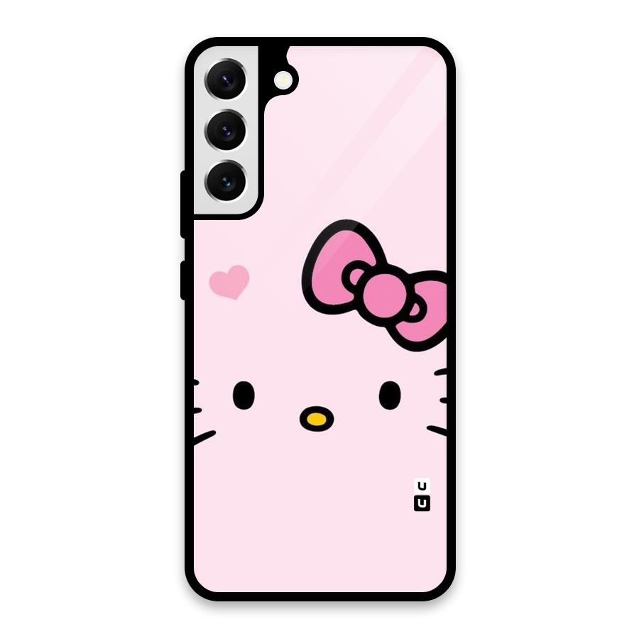 Cute Bow Face Glass Back Case for Galaxy S22 Plus 5G