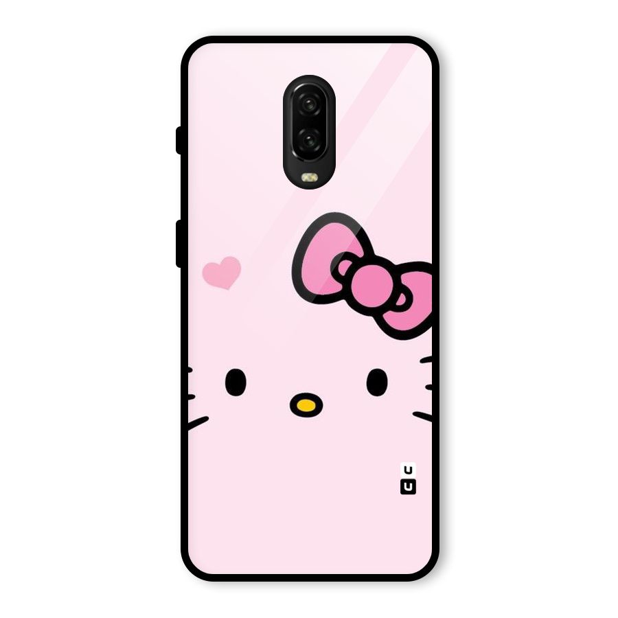Cute Bow Face Glass Back Case for OnePlus 6T