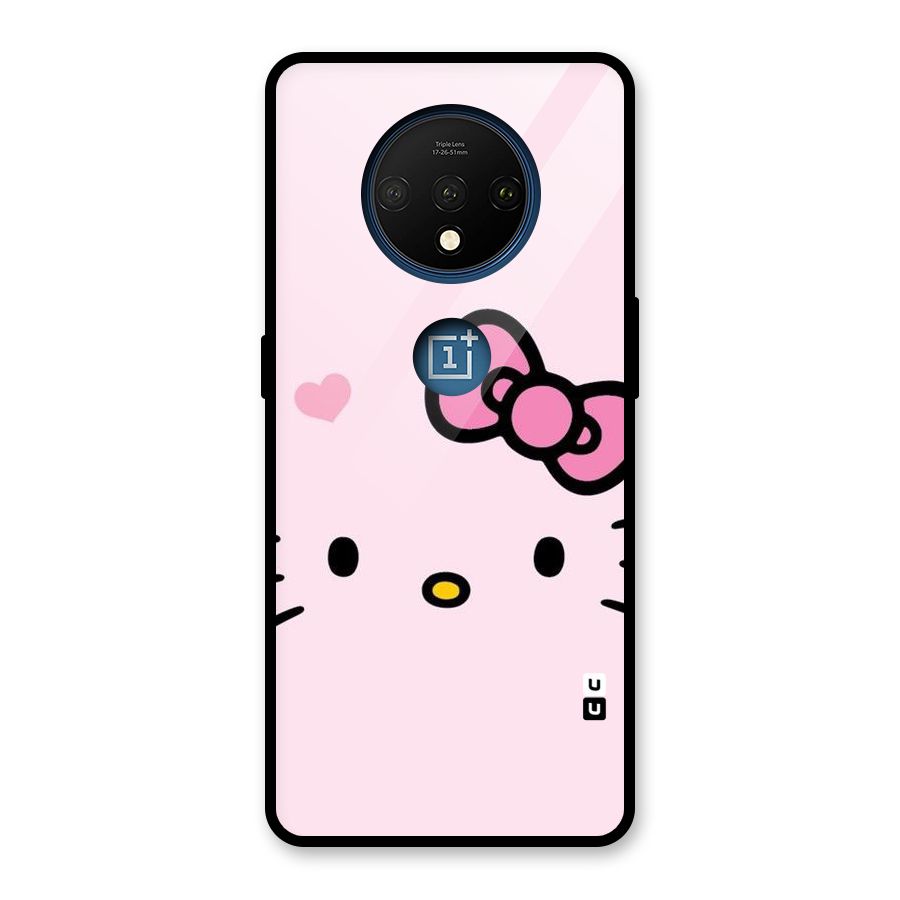 Cute Bow Face Glass Back Case for OnePlus 7T