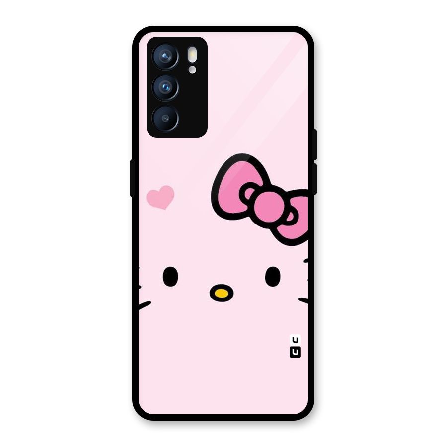 Cute Bow Face Glass Back Case for Oppo Reno6 5G