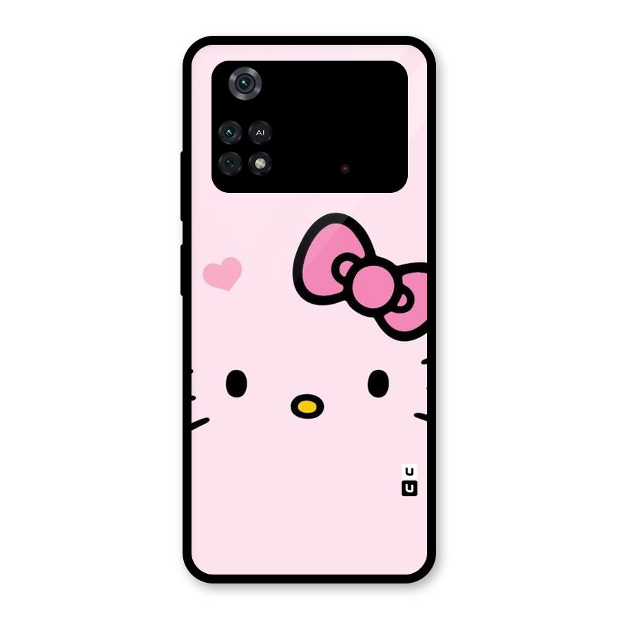 Cute Bow Face Glass Back Case for Poco M4 Pro 4G