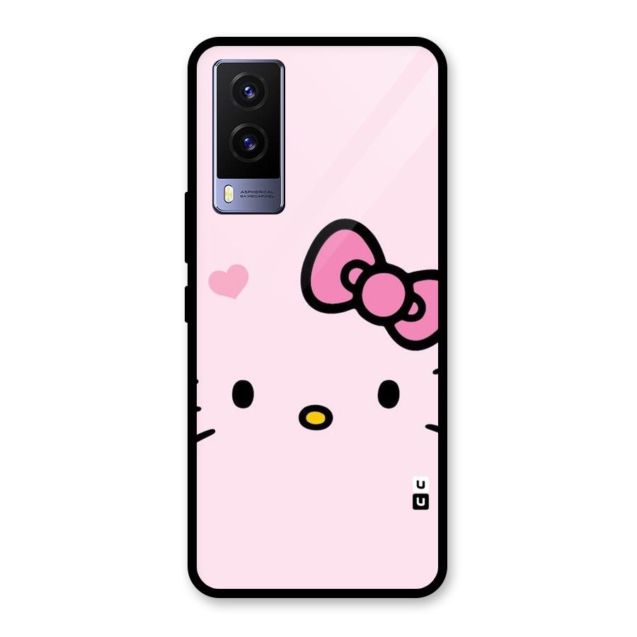 Cute Bow Face Glass Back Case for Vivo V21e 5G