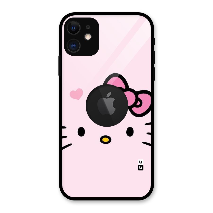 Cute Bow Face Glass Back Case for iPhone 11 Logo Cut