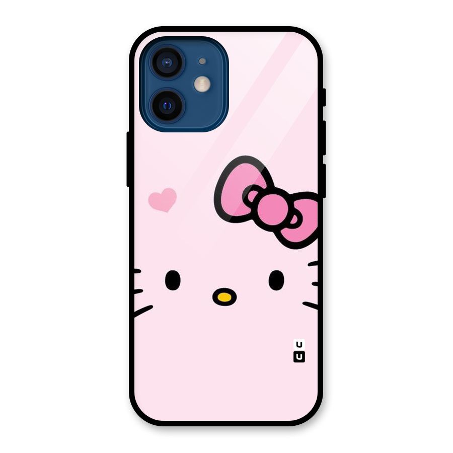 Cute Bow Face Glass Back Case for iPhone 12 Mini
