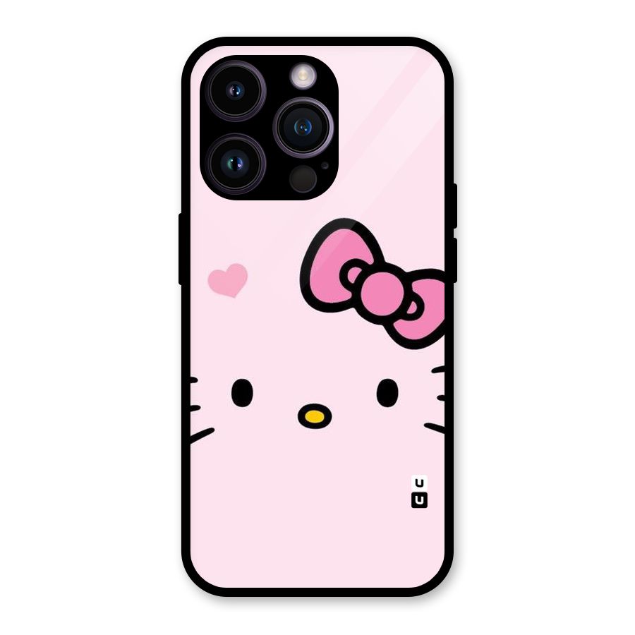Cute Bow Face Glass Back Case for iPhone 14 Pro