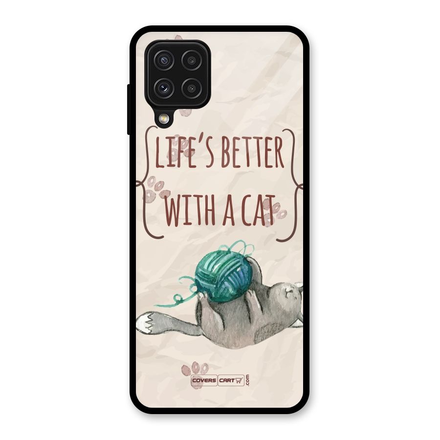 Cute Cat Glass Back Case for Galaxy A22 4G