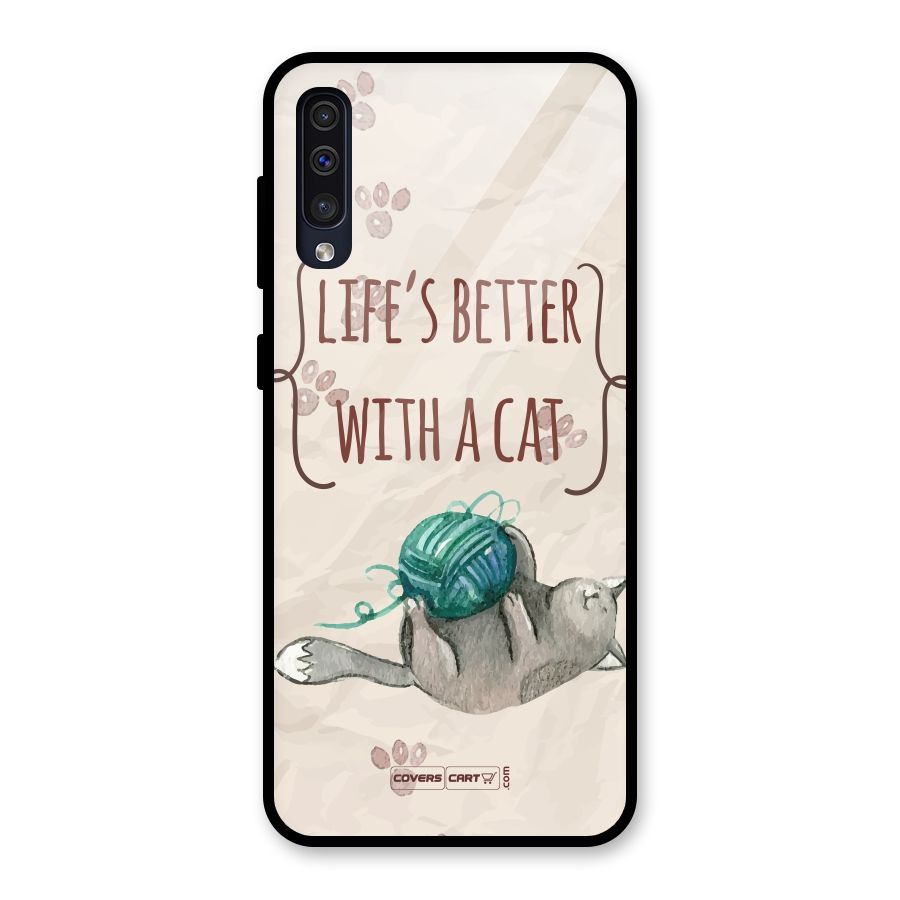Cute Cat Glass Back Case for Galaxy A30s