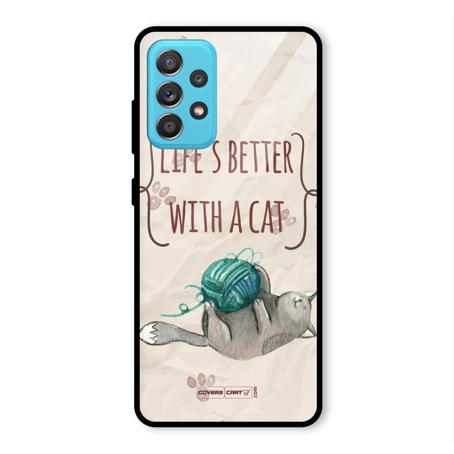 Cute Cat Glass Back Case for Galaxy A52