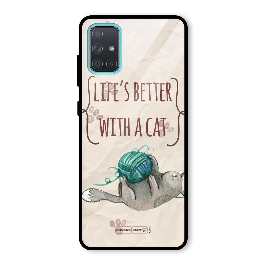 Cute Cat Glass Back Case for Galaxy A71