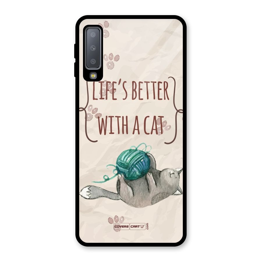 Cute Cat Glass Back Case for Galaxy A7 (2018)