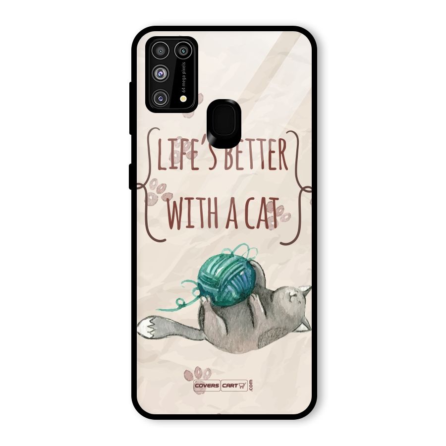 Cute Cat Glass Back Case for Galaxy F41