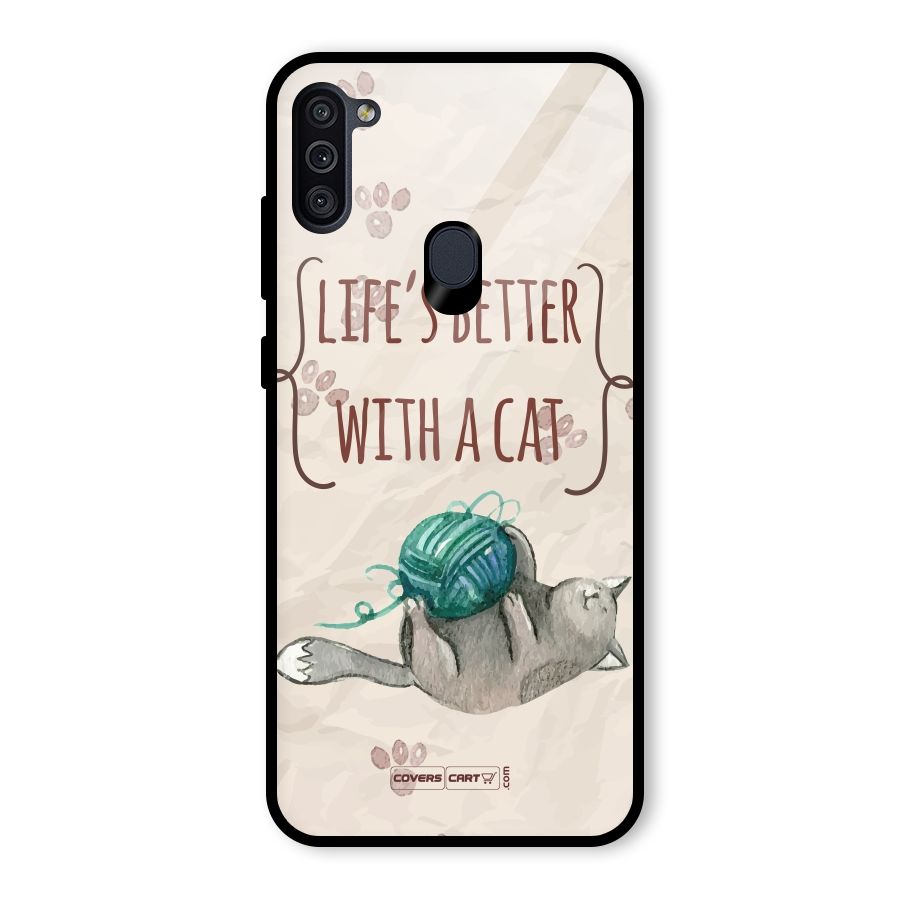 Cute Cat Glass Back Case for Galaxy M11