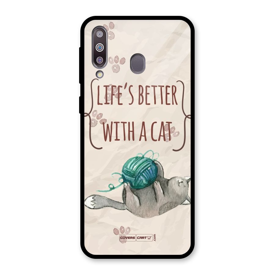 Cute Cat Glass Back Case for Galaxy M30