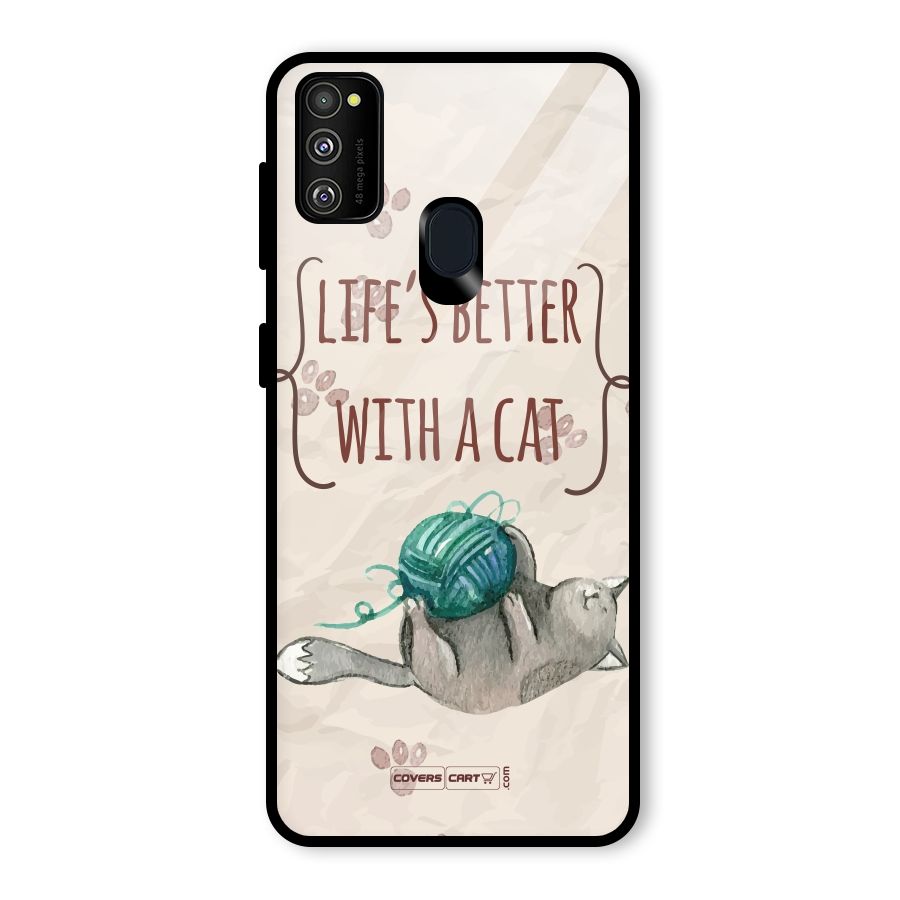 Cute Cat Glass Back Case for Galaxy M30s
