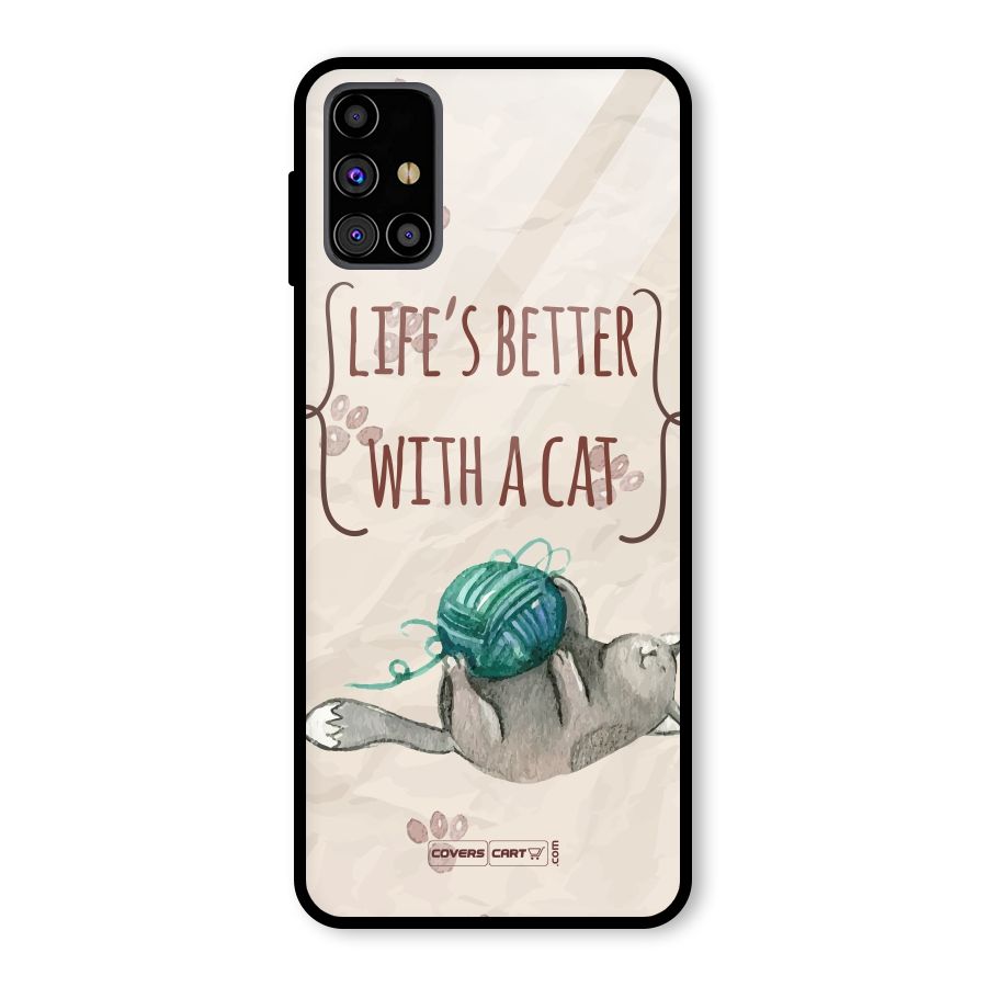 Cute Cat Glass Back Case for Galaxy M31s