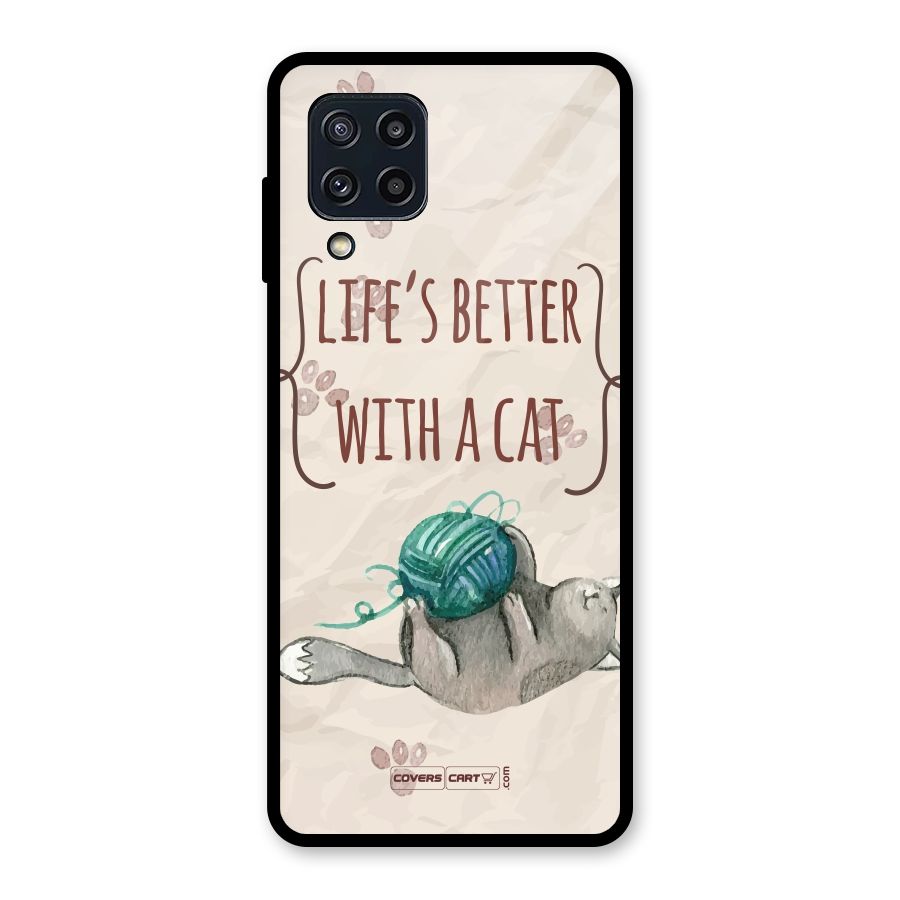 Cute Cat Glass Back Case for Galaxy M32