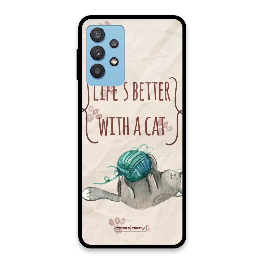 Cute Cat Glass Back Case for Galaxy M32 5G