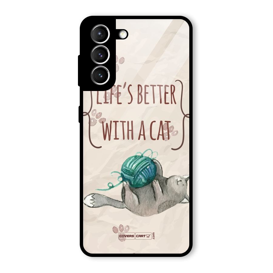 Cute Cat Glass Back Case for Galaxy S21 5G