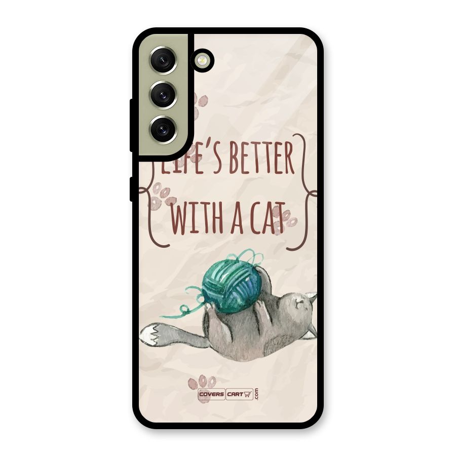Cute Cat Glass Back Case for Galaxy S21 FE 5G