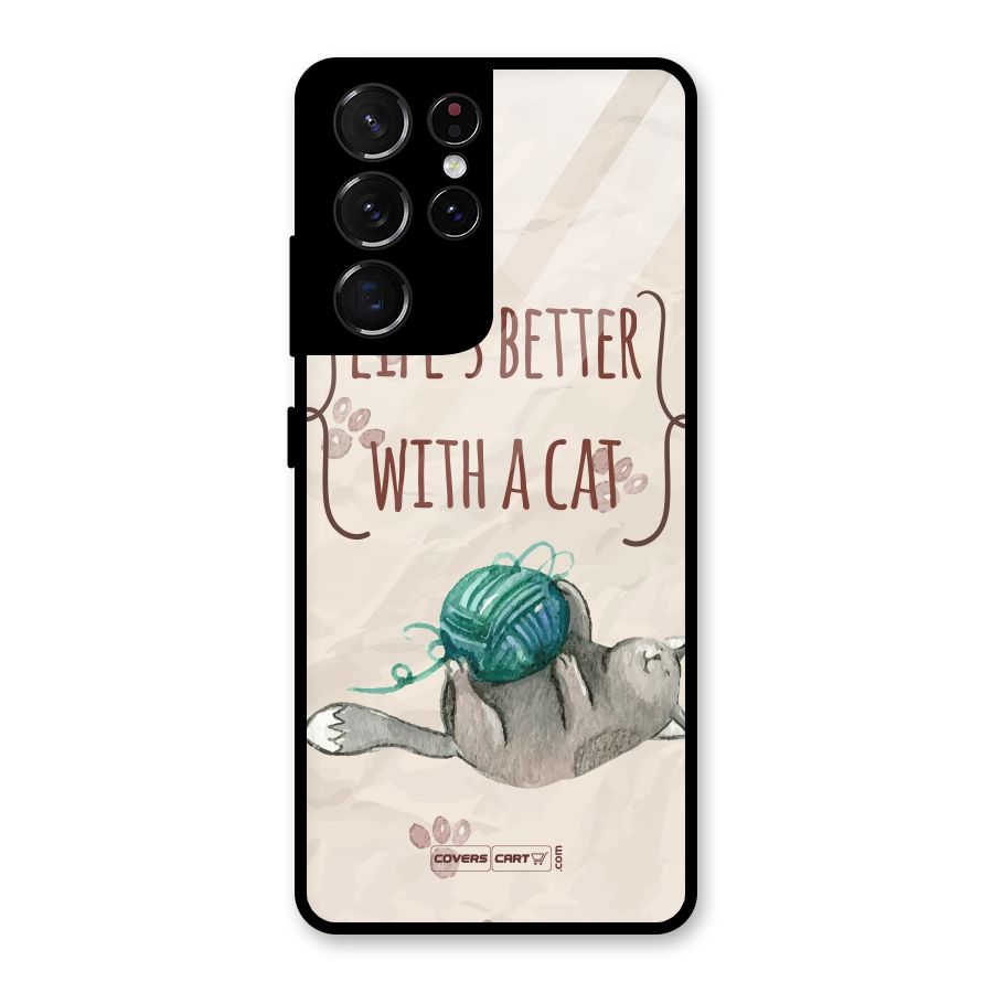 Cute Cat Glass Back Case for Galaxy S21 Ultra 5G