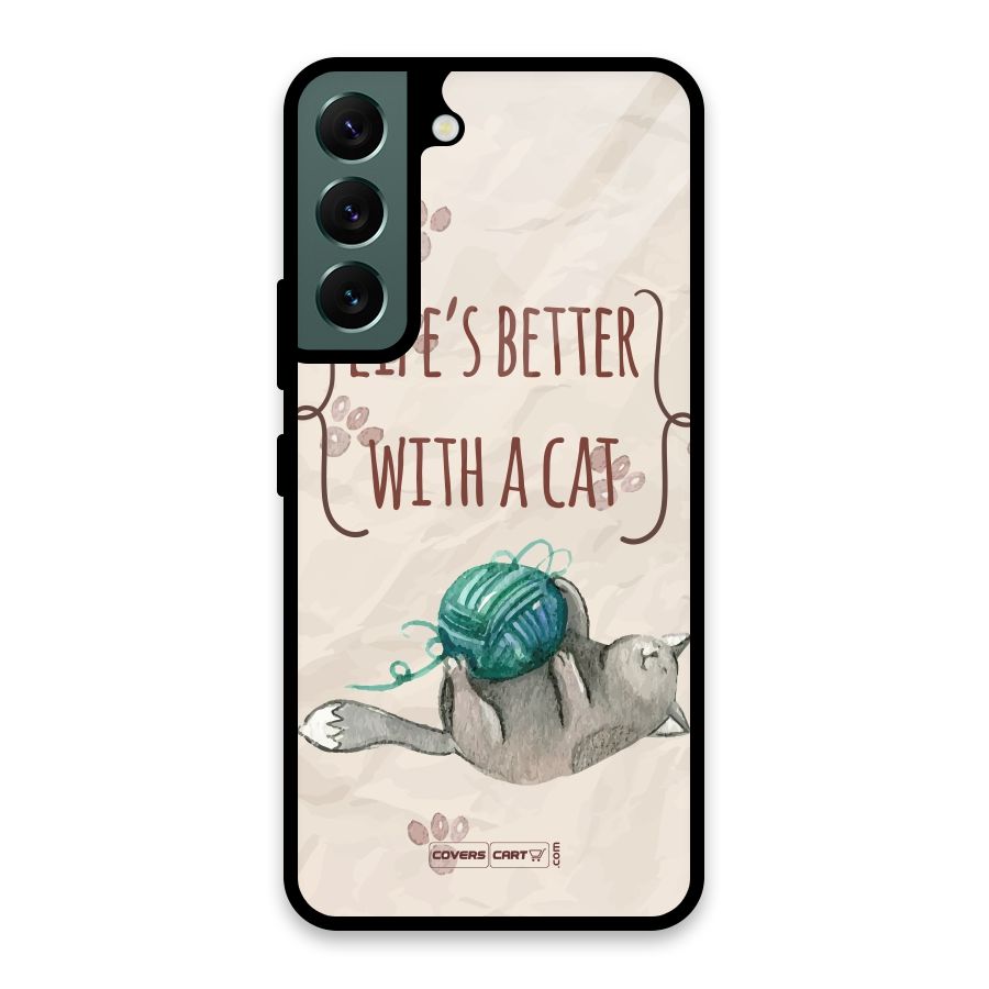 Cute Cat Glass Back Case for Galaxy S22 5G