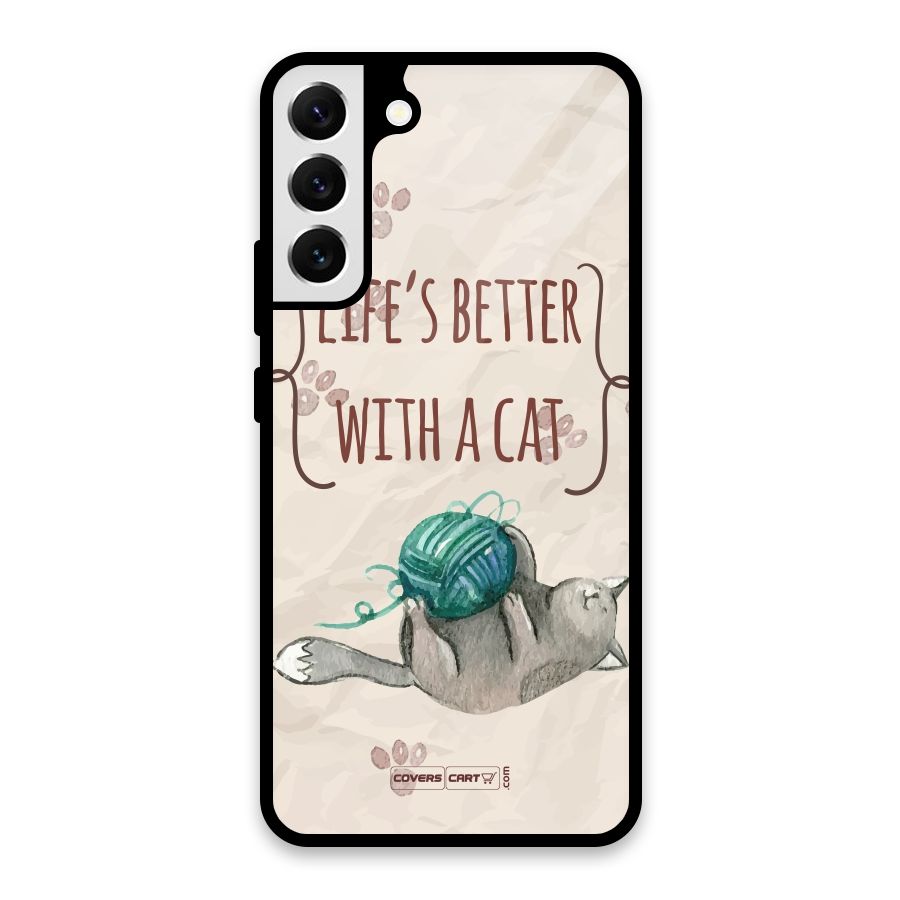Cute Cat Glass Back Case for Galaxy S22 Plus 5G