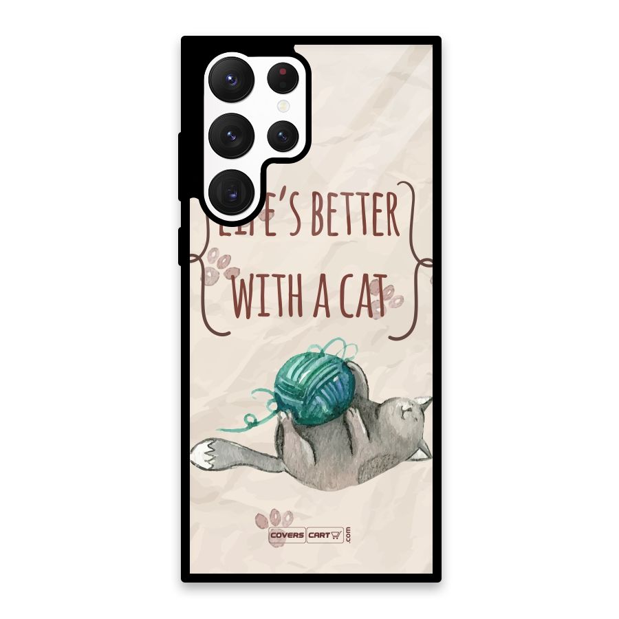 Cute Cat Glass Back Case for Galaxy S22 Ultra 5G