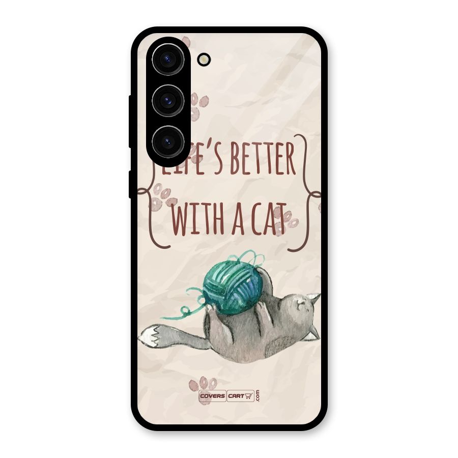 Cute Cat Glass Back Case for Galaxy S23 Plus