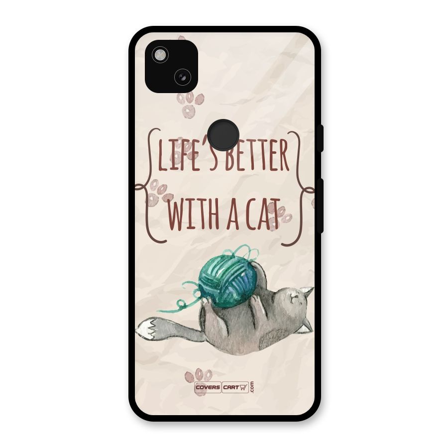 Cute Cat Glass Back Case for Google Pixel 4a