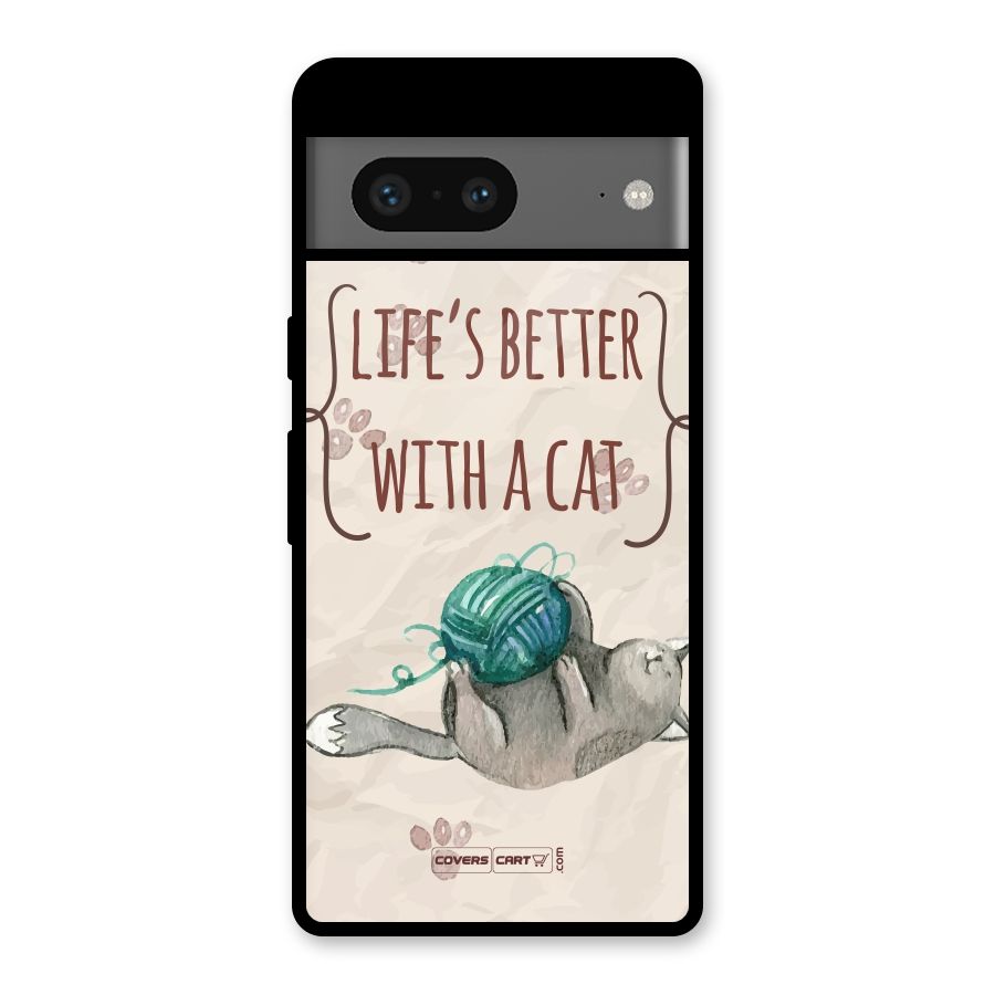 Cute Cat Glass Back Case for Google Pixel 7