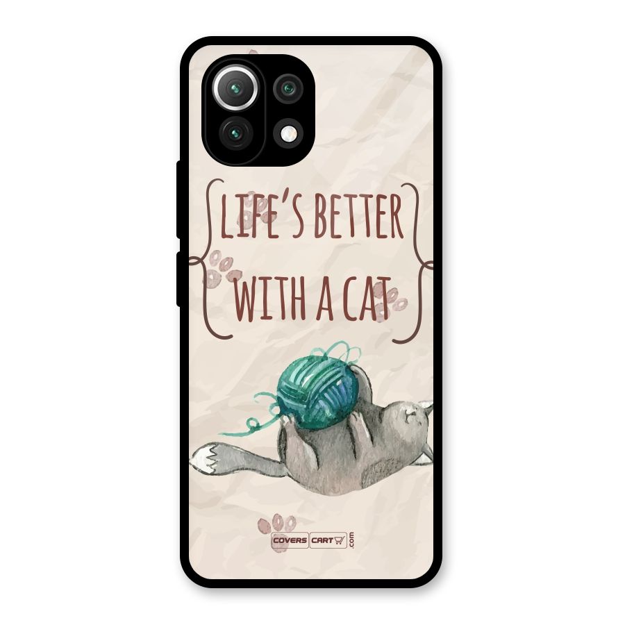 Cute Cat Glass Back Case for Mi 11 Lite NE 5G