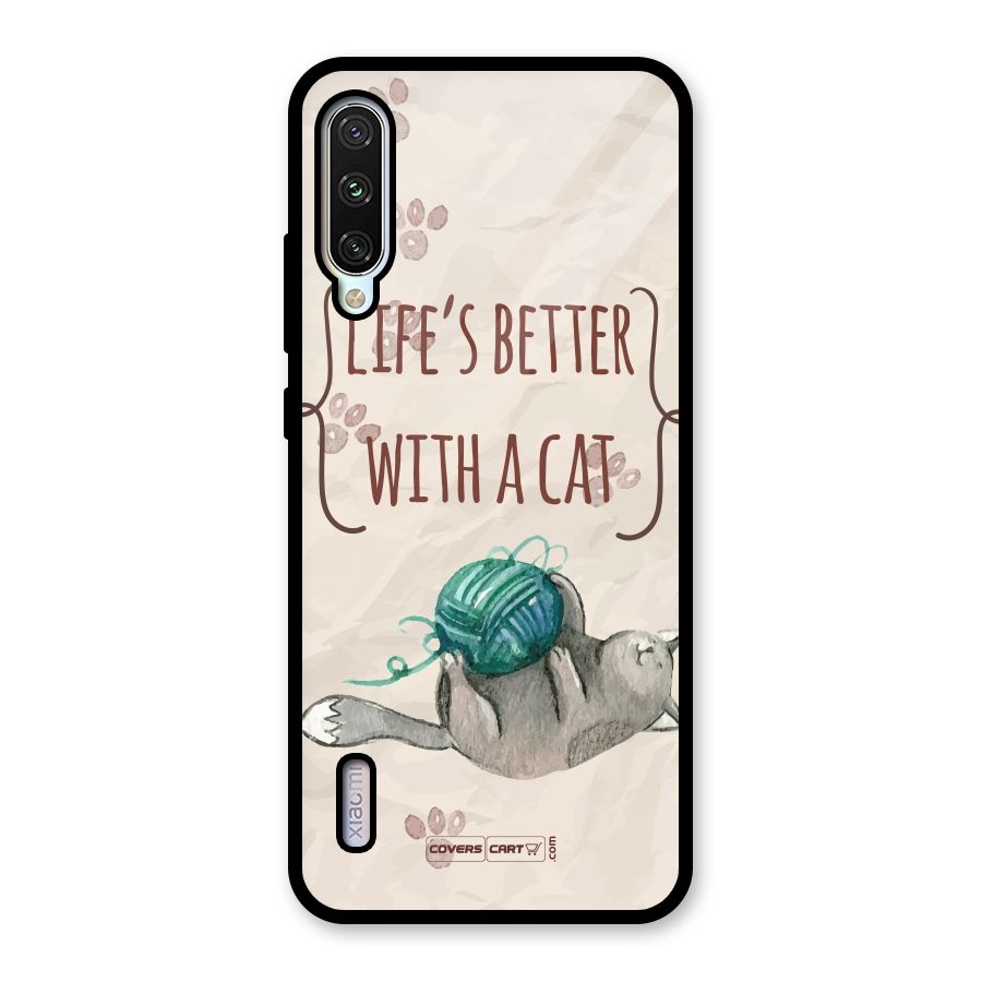 Cute Cat Glass Back Case for Mi A3