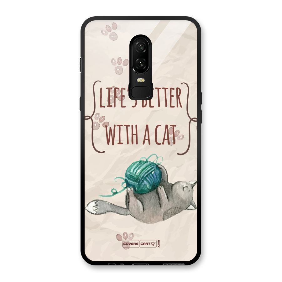 Cute Cat Glass Back Case for OnePlus 6