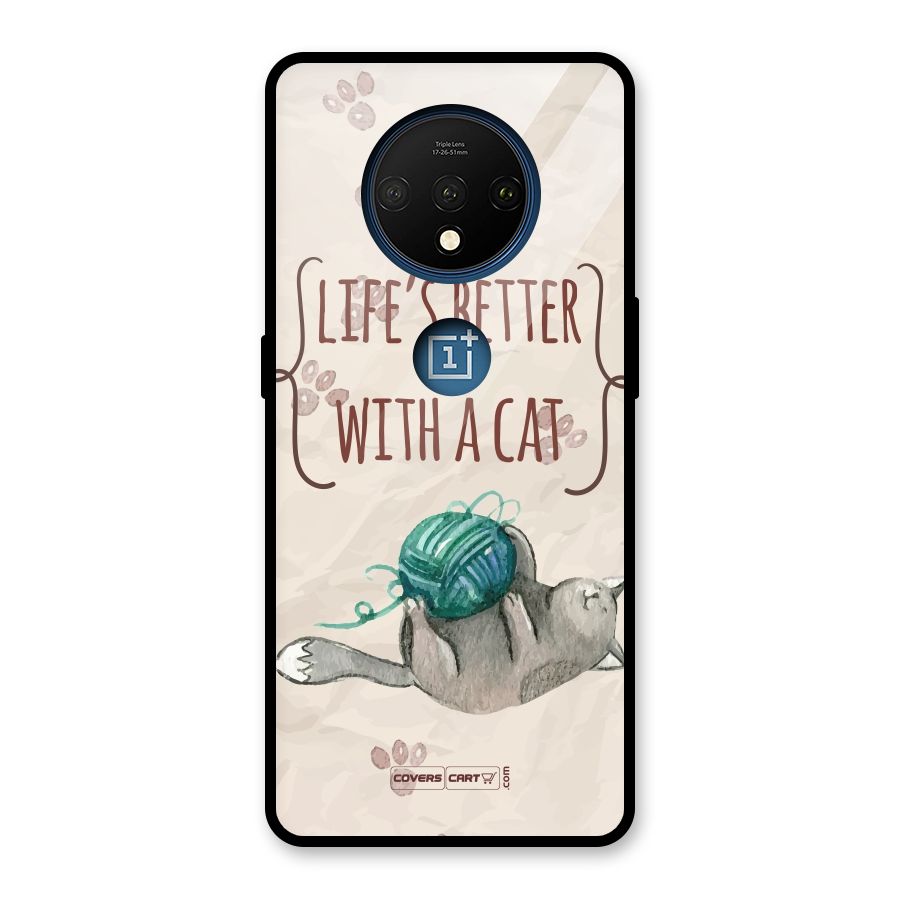 Cute Cat Glass Back Case for OnePlus 7T