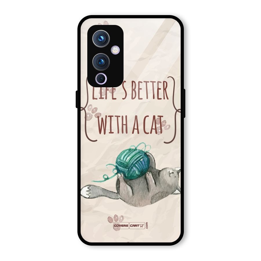 Cute Cat Glass Back Case for OnePlus 9