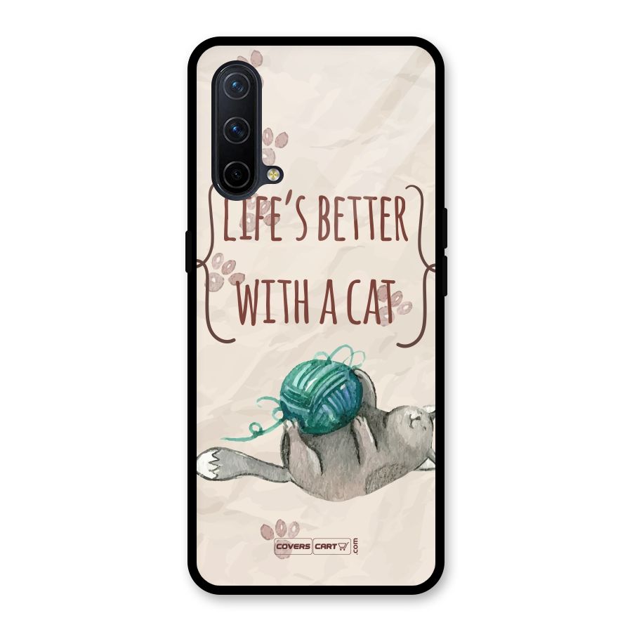 Cute Cat Glass Back Case for OnePlus Nord CE 5G