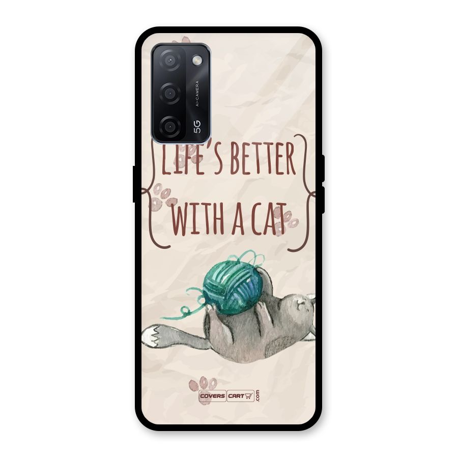 Cute Cat Glass Back Case for Oppo A53s 5G