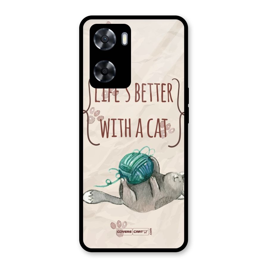 Cute Cat Glass Back Case for Oppo A57 2022
